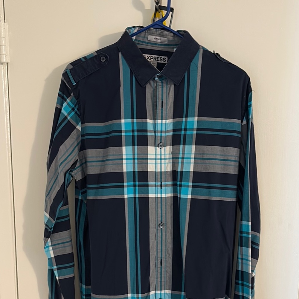 Express Men's Blue Plaid Jacket